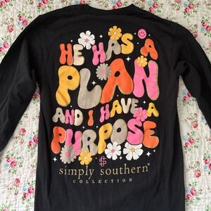 Women’s Simply Southern Black Tee with Floral and Smiley Design Christian Tee